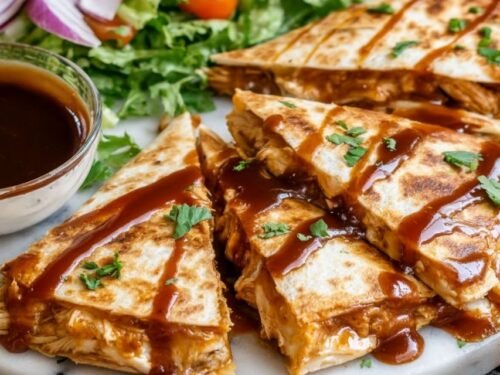 bbq-chicken-quesadillas-sliced-cutting-board