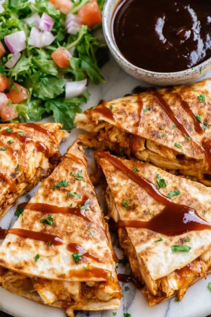 bbq-chicken-quesadillas-sliced-cutting-board