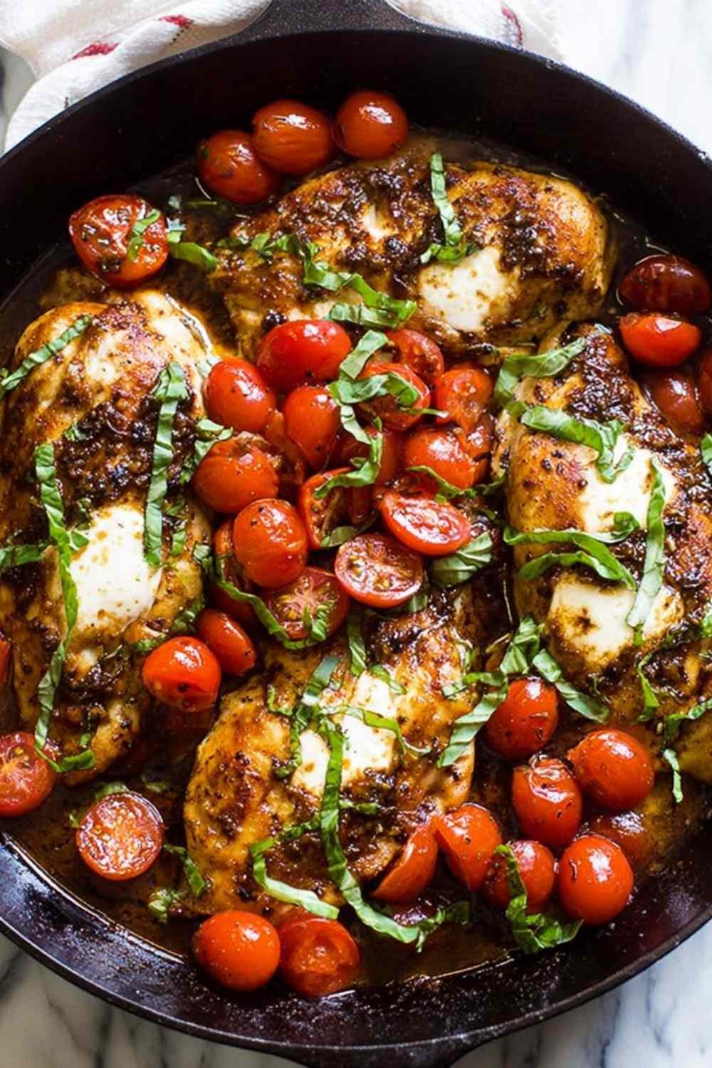 baked-balsamic-chicken-skillet-mozzarella-tomatoes