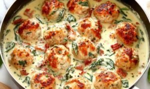 Baked Chicken Ricotta Meatballs with Spinach Alfredo Sauce baked-chicken-ricotta-meatballs-spinach-alfredo-sauce