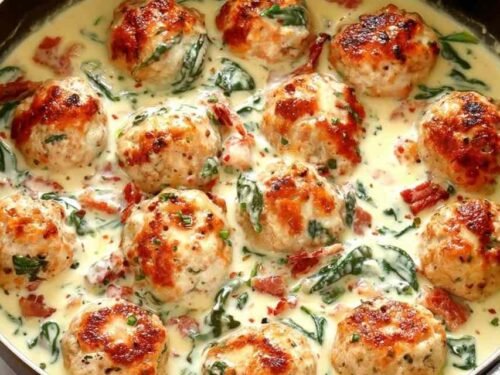 baked-chicken-ricotta-meatballs-spinach-alfredo-sauce