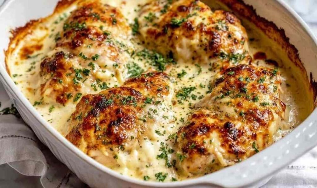baked-cream-cheese-chicken-garlic-sauce-baking-dish