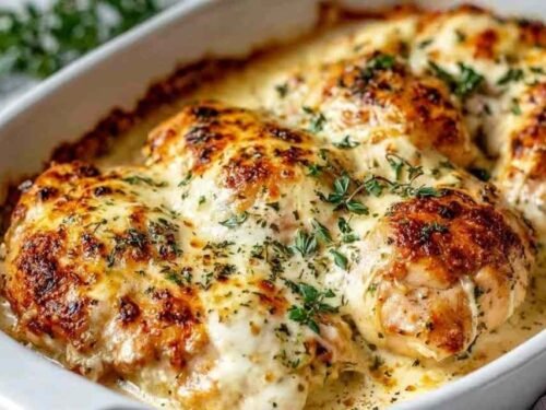 baked-cream-cheese-chicken-garlic-sauce-baking-dish