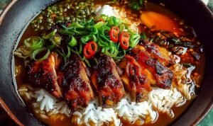 Caramelised Soy Chicken in Garlic Ginger Broth with Rice caramelised-soy-chicken-garlic-ginger-broth-rice-bowl