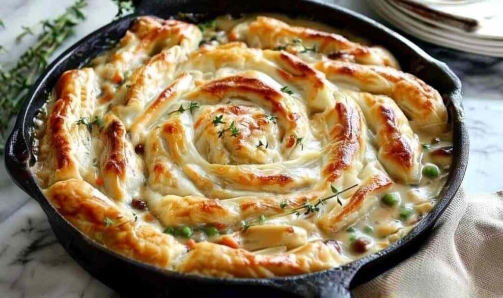 cast-iron-skillet-chicken-pot-pie-golden-puff-pastry-rosette