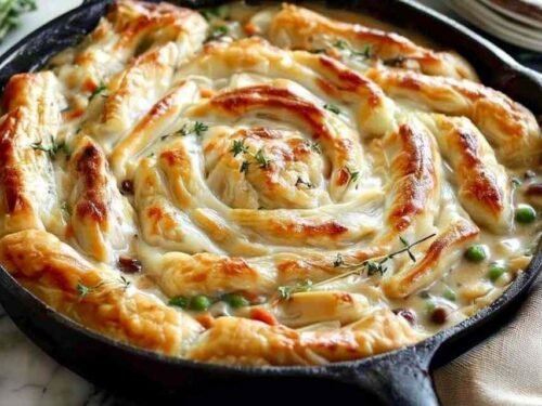 cast-iron-skillet-chicken-pot-pie-golden-puff-pastry-rosette
