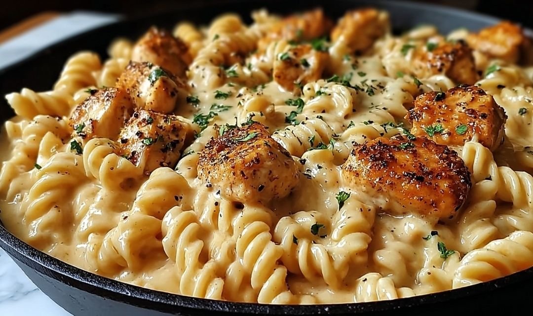 Cheesy Cajun Garlic Chicken Rotini Skillet