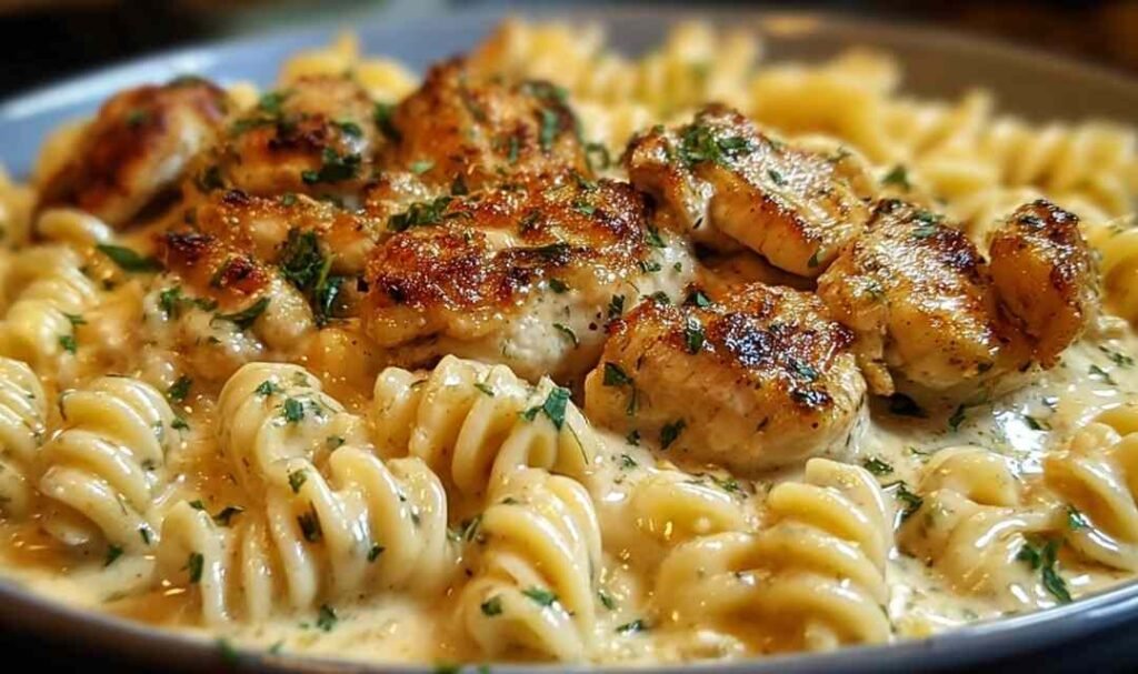 cheesy-garlic-chicken-twisted-pasta-velveeta-cream-sauce