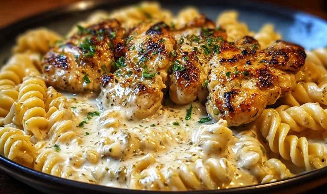 Cheesy Garlic Chicken with Twisted Pasta