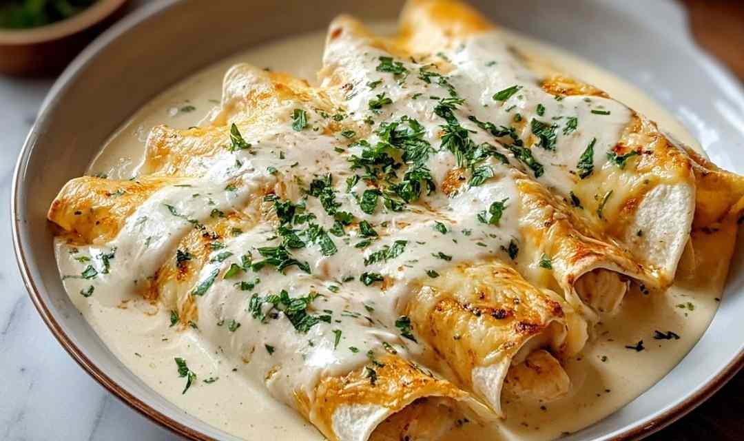 Chicken Enchiladas with Sour Cream White Sauce