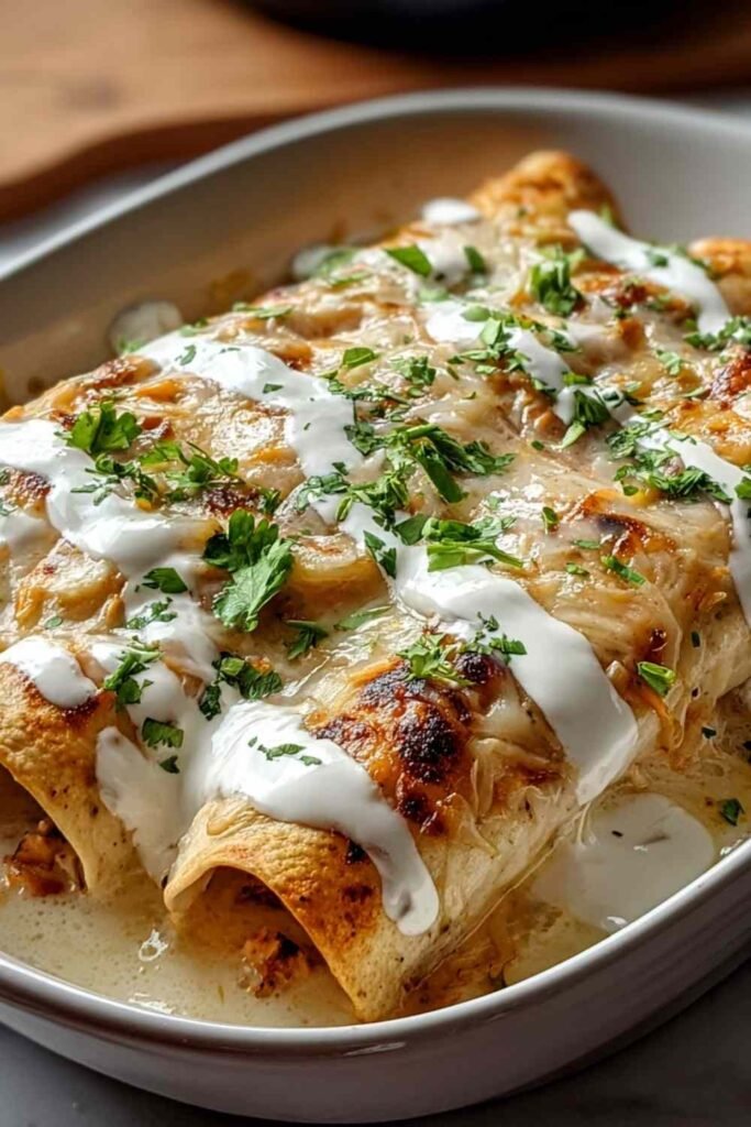 chicken-enchiladas-sour-cream-white-sauce-baked