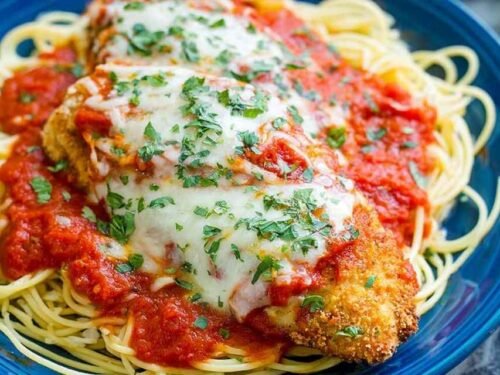 chicken-parmesan-recipe-served-over-pasta