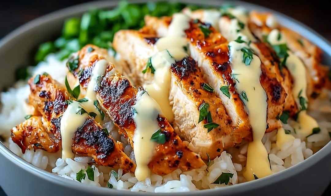 Chicken Rice Bowls with Creamy Garlic Sauce