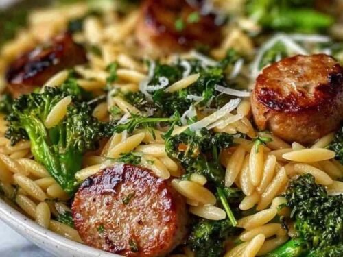 chicken-sausage-broccoli-orzo-skillet