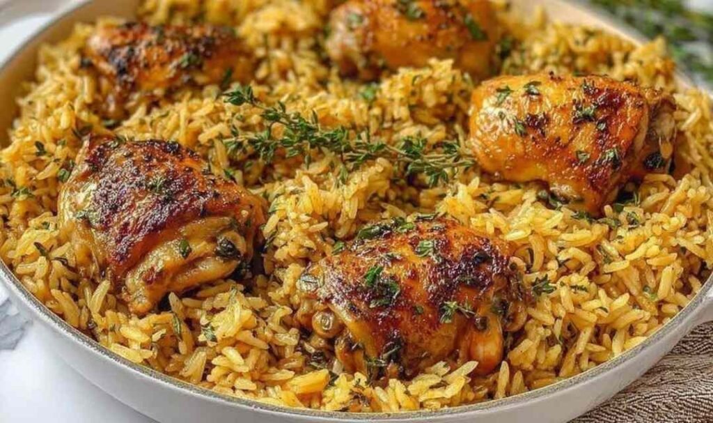 chicken-thighs-and-rice-one-pan-garlic-skillet