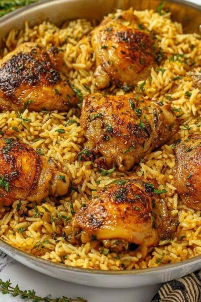 chicken-thighs-and-rice-one-pan-garlic-skillet