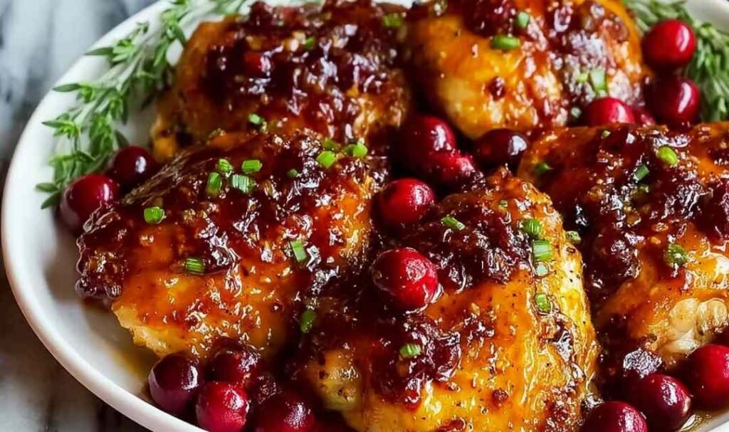 cranberry-orange-glazed-chicken-skillet-baked
