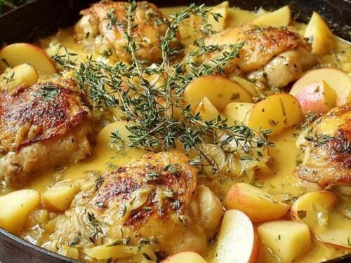 chicken-normandy-cast-iron-skillet-apple-cider-cream-sauce