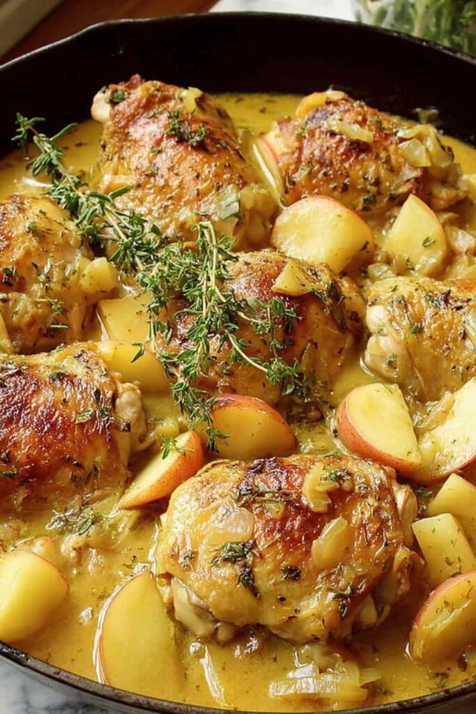 chicken-normandy-cast-iron-skillet-apple-cider-cream-sauce