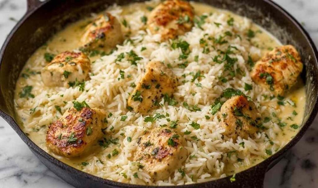 creamy-herb-chicken-basmati-rice-skillet-recipe