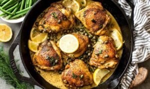 creamy-lemon-garlic-chicken-thighs-capers-skillet