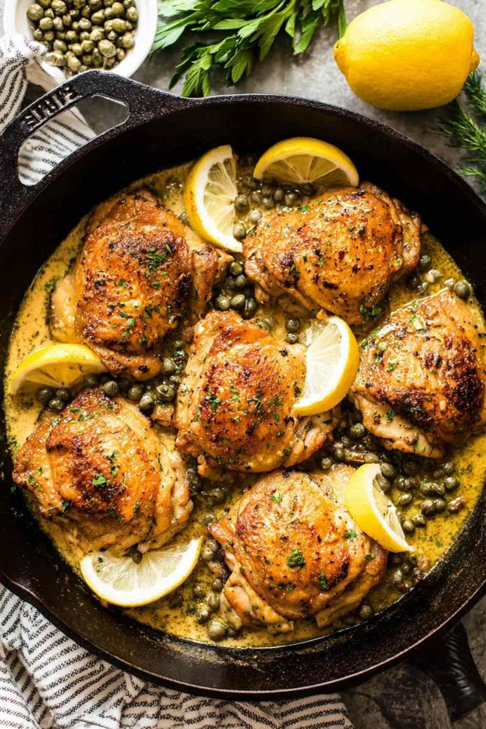 creamy-lemon-garlic-chicken-thighs-capers-skillet