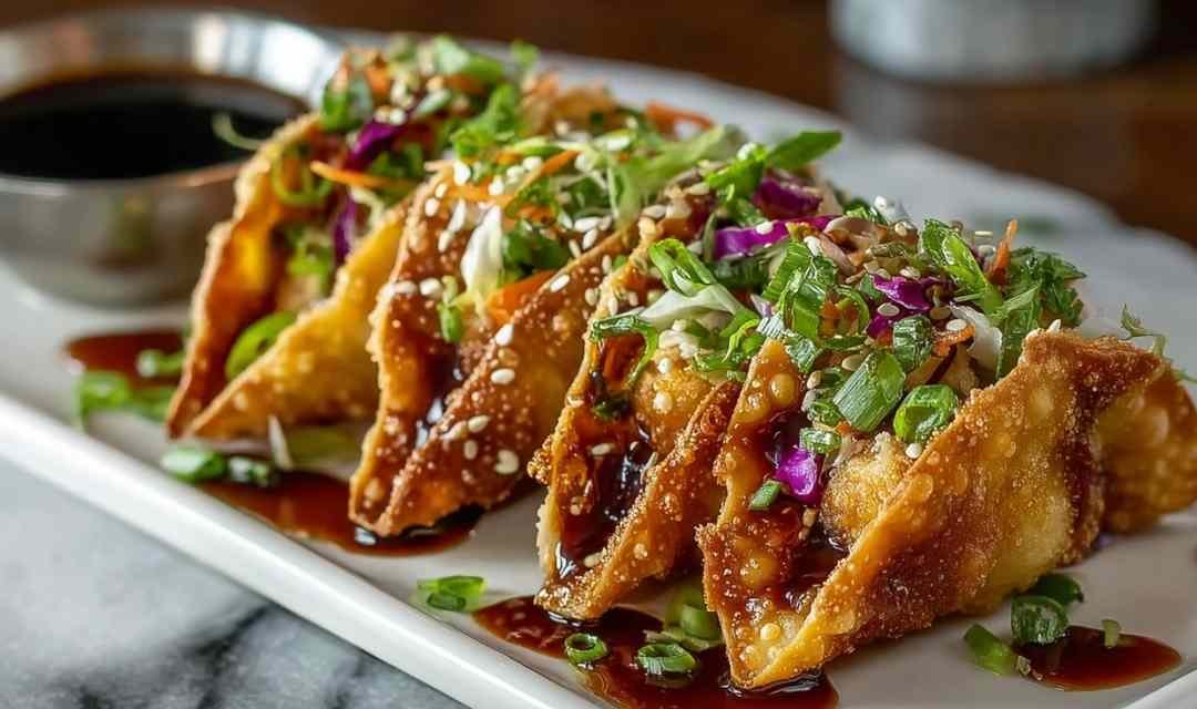 Crispy Chicken Wonton Tacos with Teriyaki Glaze
