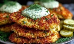 Crispy Dill Pickle Parmesan Chicken crispy-dill-pickle-parmesan-chicken-serving-platter