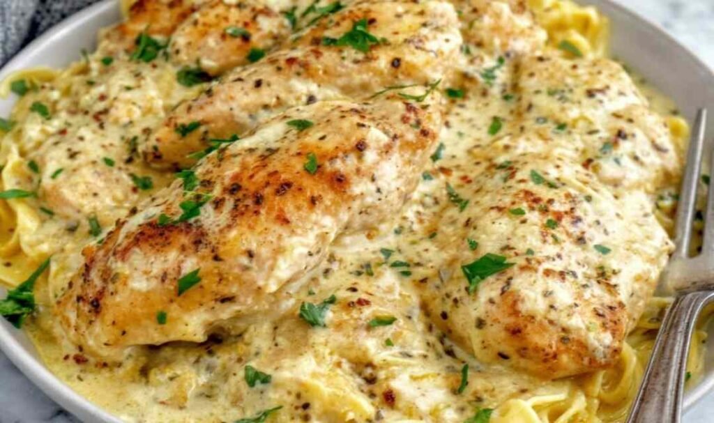 crock-pot-angel-chicken-over-angel-hair-pasta