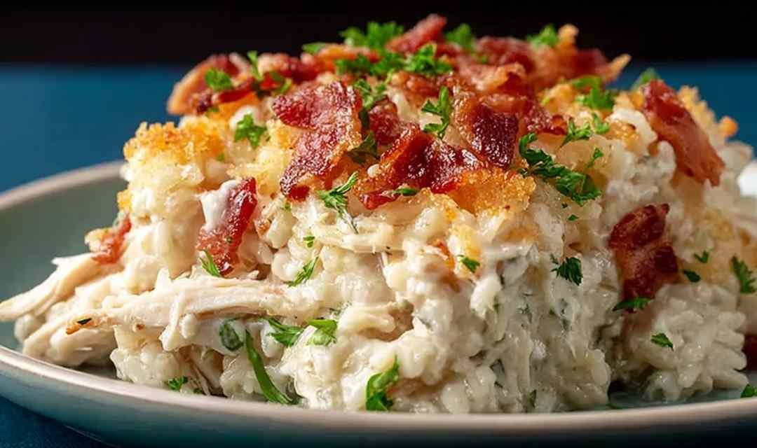 Dump-and-Bake Chicken Alfredo Rice Casserole