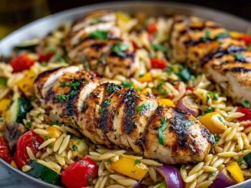 easy-balsamic-chicken-veggie-orzo-plated-serving