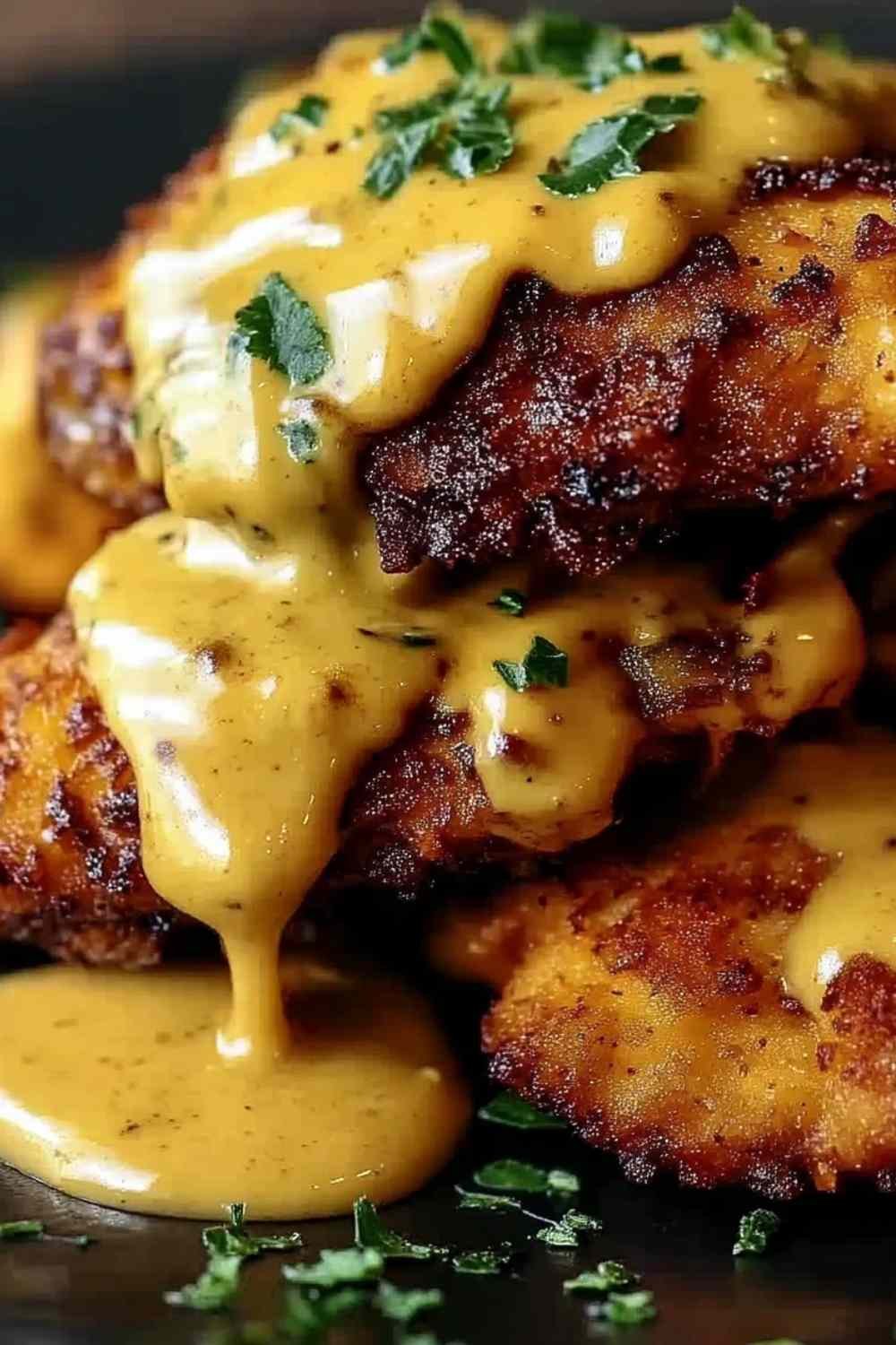 pretzel-chicken-mustard-cheddar-sauce-baked-plate
