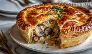French Chicken and Mushroom Pie Tourte french-chicken-mushroom-pie-tourte-golden-pastry