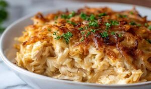 french-onion-chicken-orzo-casserole-baked-skillet