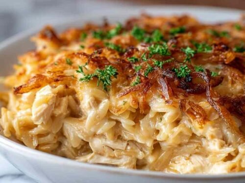 french-onion-chicken-orzo-casserole-baked-skillet