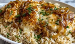 french-onion-chicken-rice-casserole-baked-golden-cheese