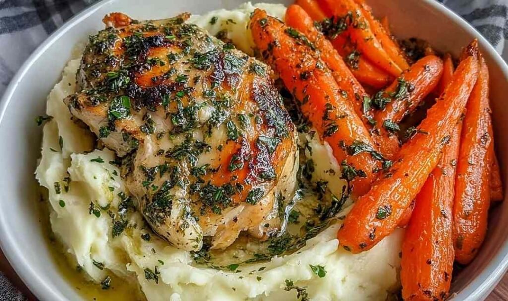 garlic-herb-chicken-mashed-potatoes-glazed-carrots-dinner