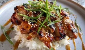 Garlic Miso Chicken garlic-miso-chicken-thighs-served-rice