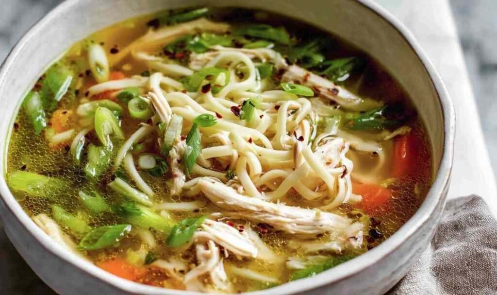 ginger-scallion-chicken-noodle-soup-overhead-bowl