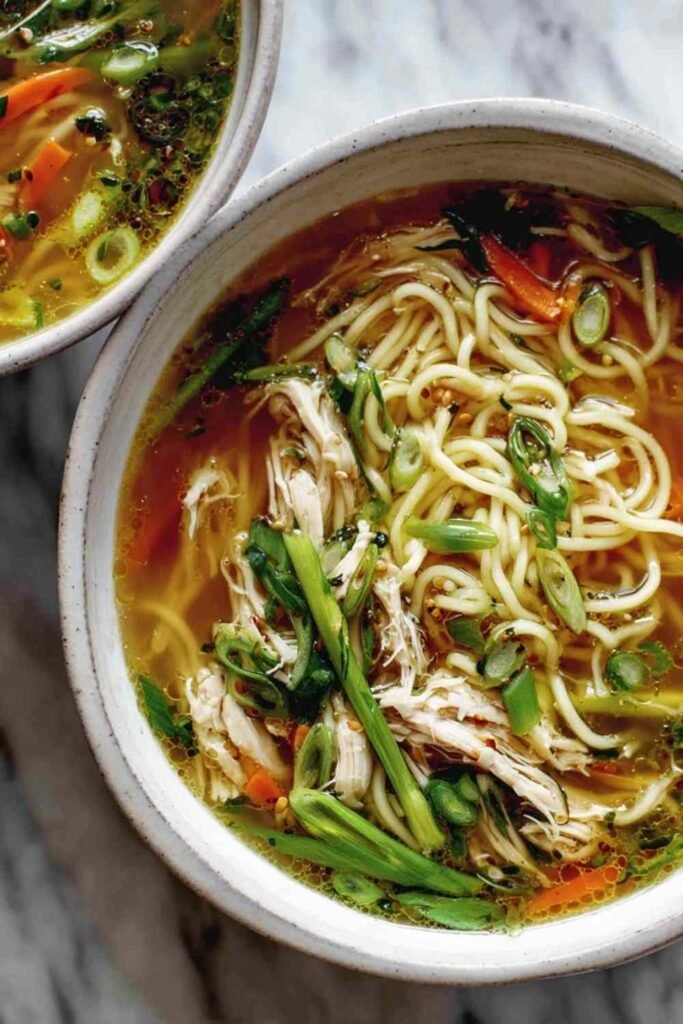 ginger-scallion-chicken-noodle-soup-overhead-bowl