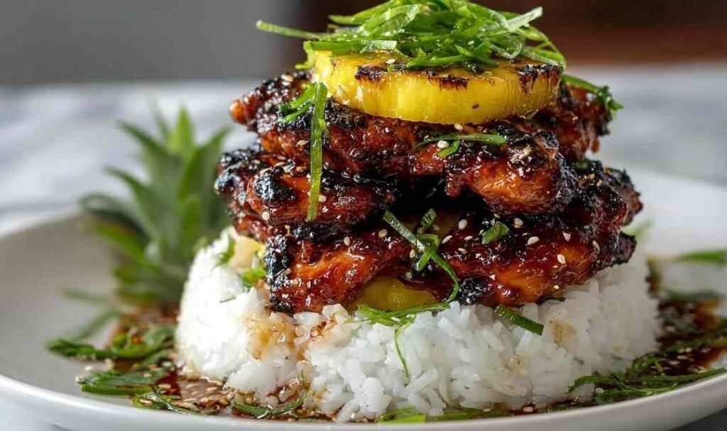 hawaiian-huli-huli-chicken-stack-plated-pineapple-rice