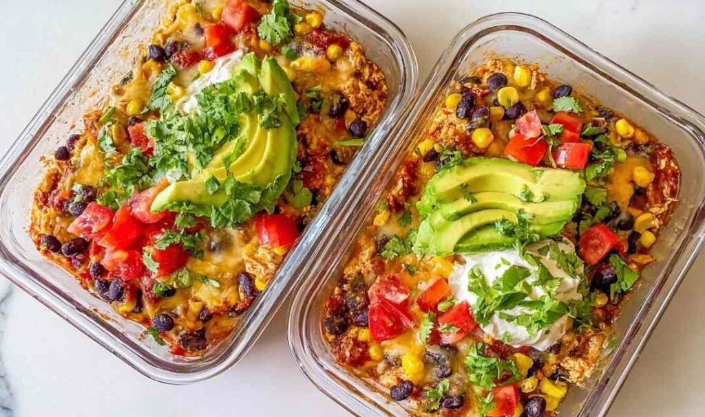 high-protein-chicken-cottage-cheese-enchilada-bowl-garnished