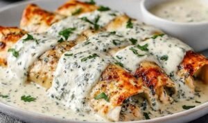 high-protein-chicken-enchiladas-white-sauce-baked-dish