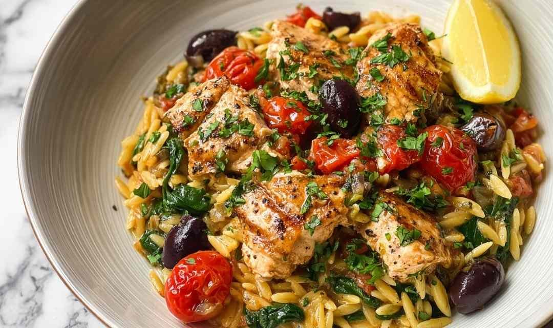 High Protein Mediterranean Chicken Orzo