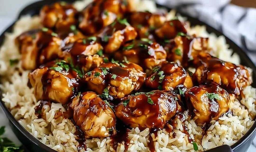 honey-bbq-chicken-rice-one-pan-skillet-dinner