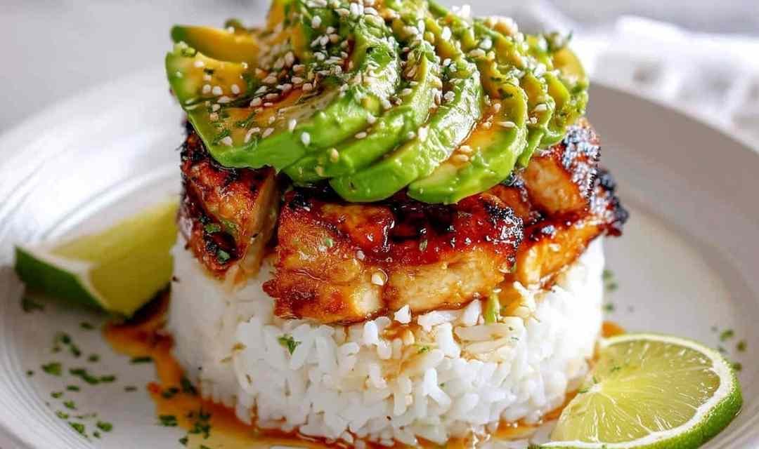 Honey Lime Chicken and Avocado Rice Stack