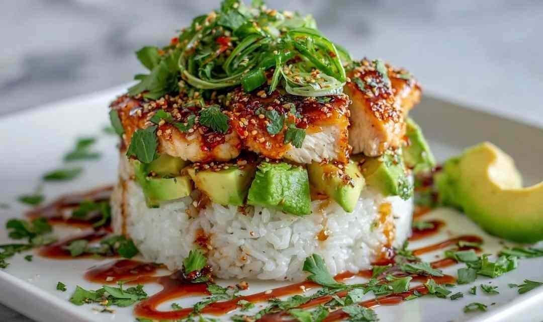 Honey Lime Chicken Avocado Rice Stack