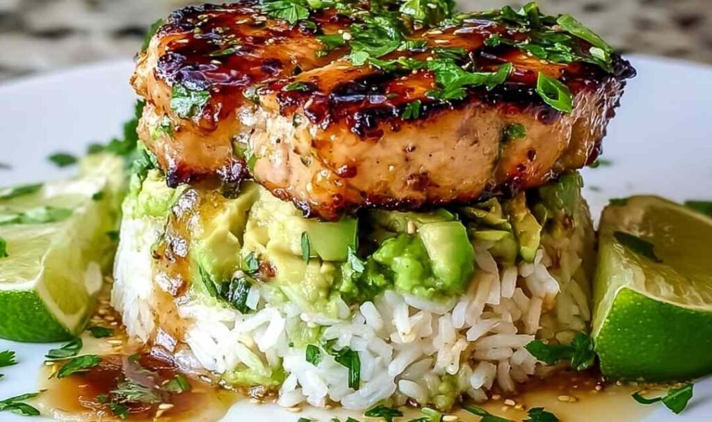 honey-lime-chicken-avocado-rice-stack-assembled-bowl