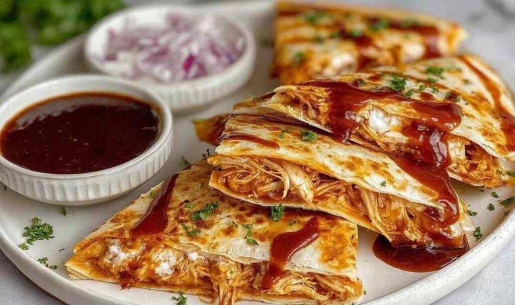 hot-honey-bbq-chicken-quesadillas-plated-wedges