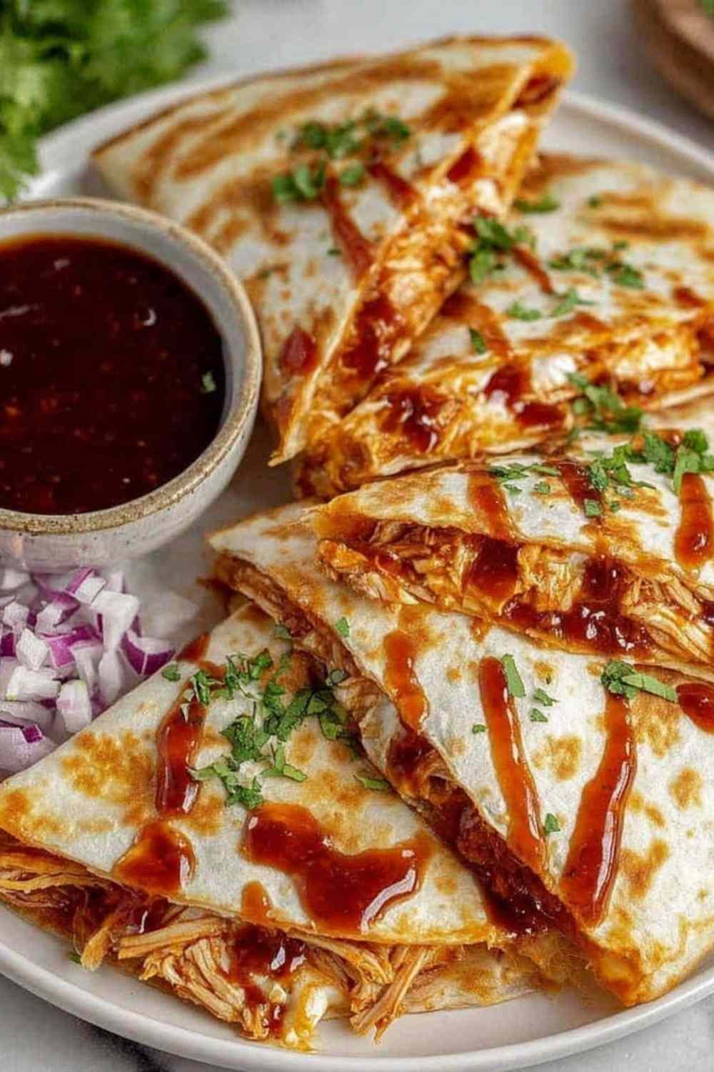 hot-honey-bbq-chicken-quesadillas-plated-wedges